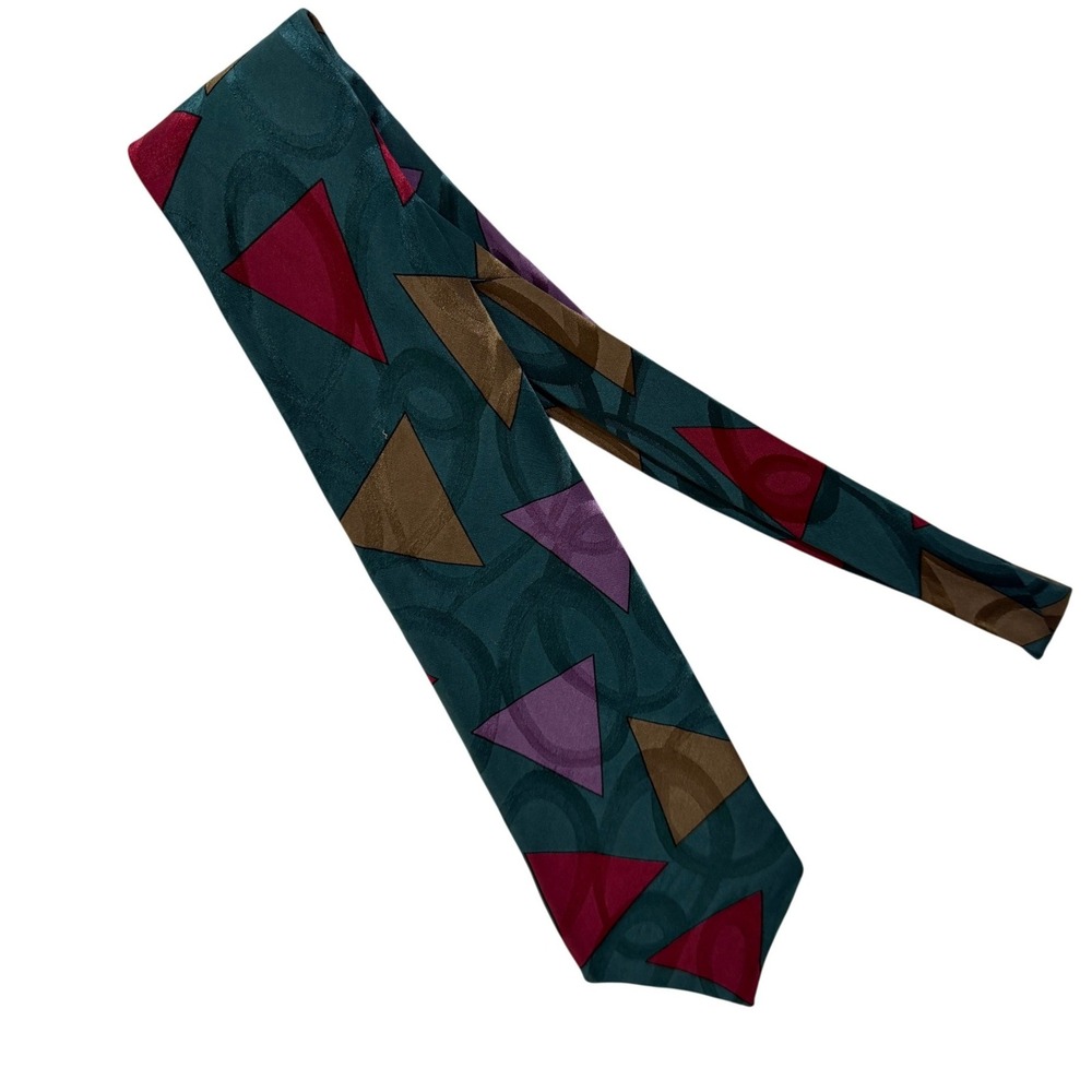Vintage 90s Silk Tie Abstract Geometric Memphis Style Made in Italy Wide Necktie